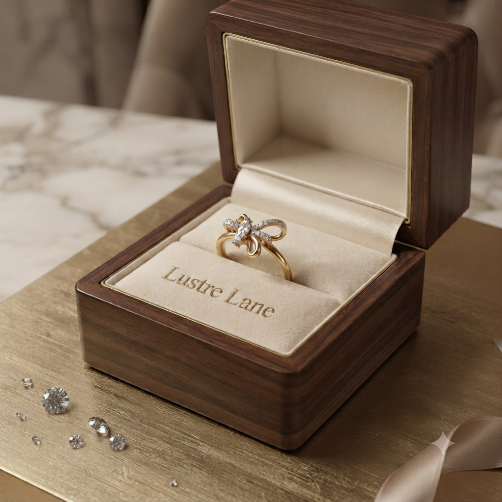 Bow Flower Ring with Crystal Accent