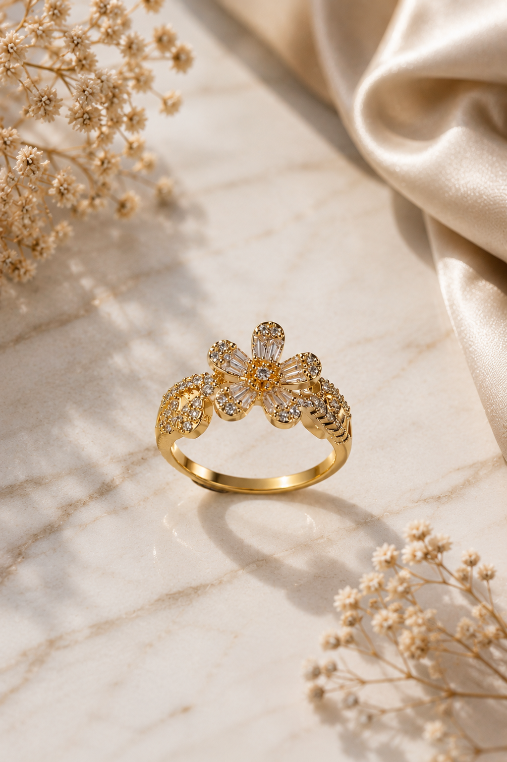 Floral Crystal Ring for Women