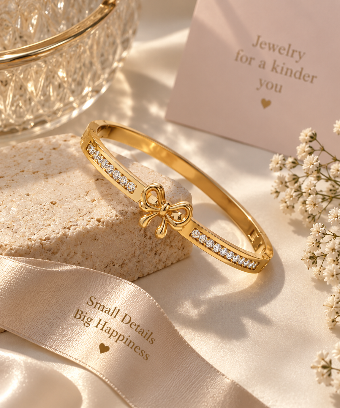 Gold-Tone Bow Bracelet with Sparkling Rhinestones