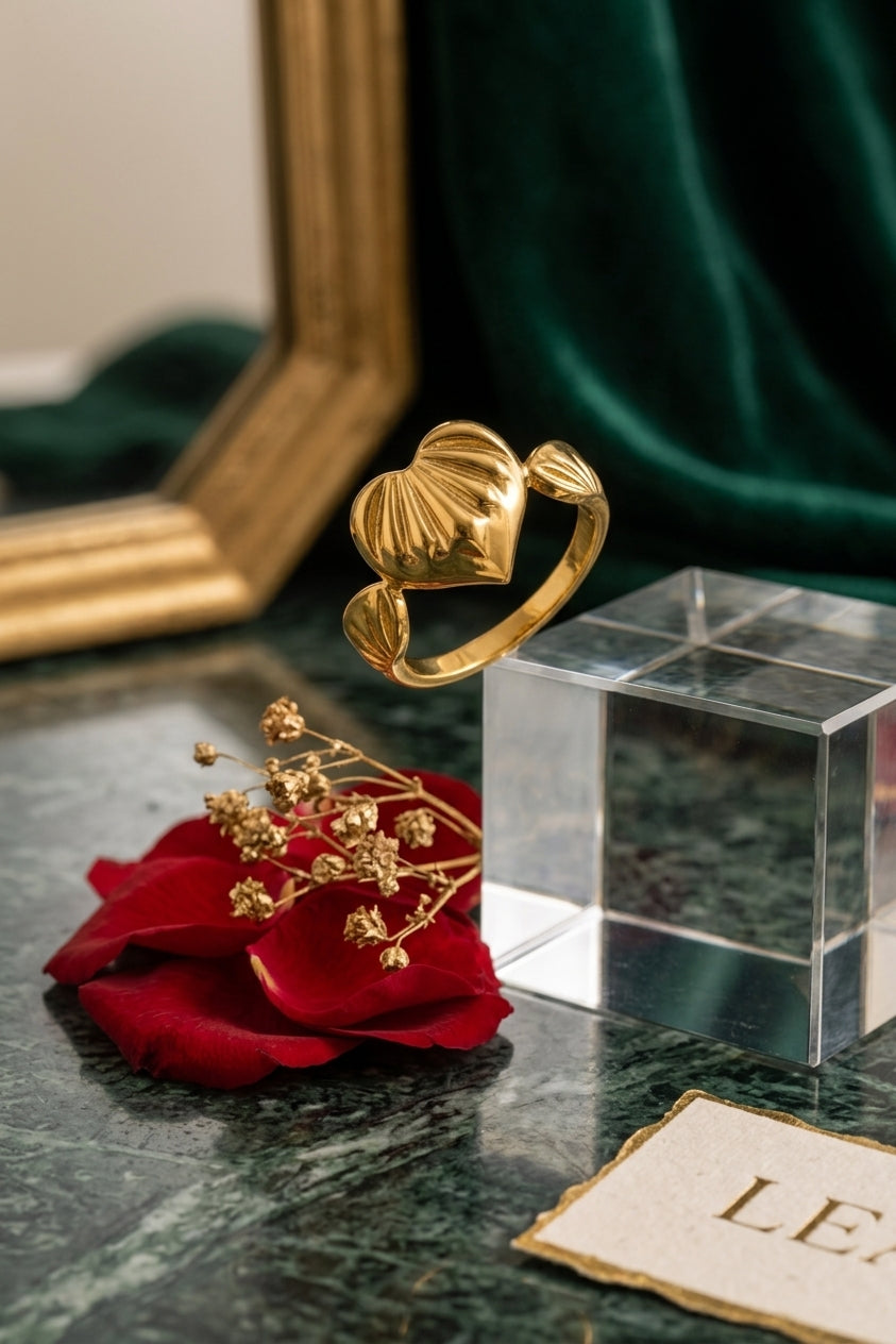 Gold Heart Leaf Ring for Women