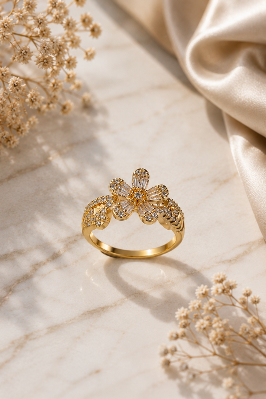 Floral Crystal Ring for Women