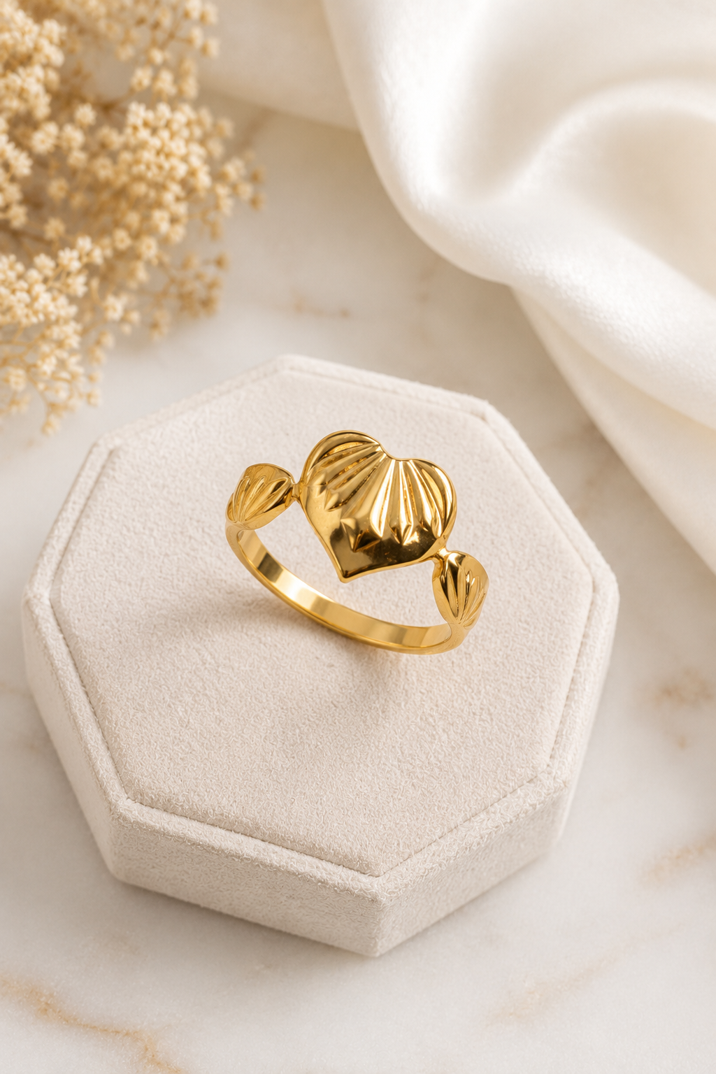 Gold Heart Leaf Ring for Women