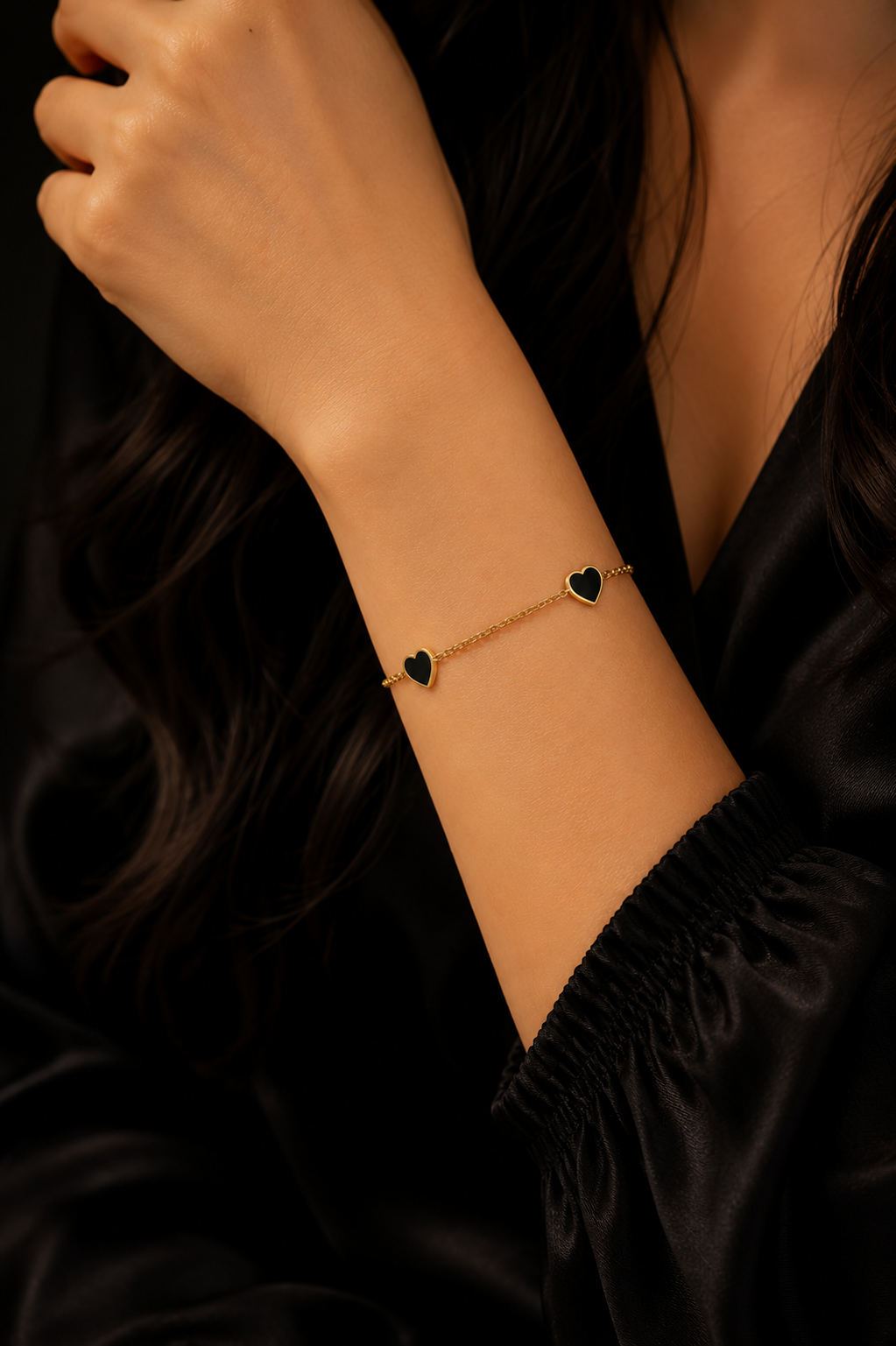 Black Heart Stud Bracelet for Women