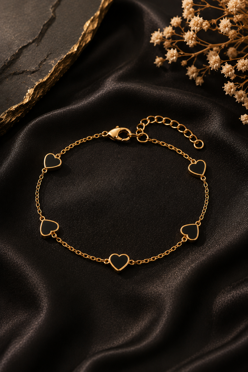Black Heart Stud Bracelet for Women