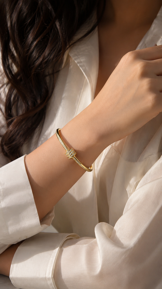 Gold Tone Crystal Detail Bangle Bracelet