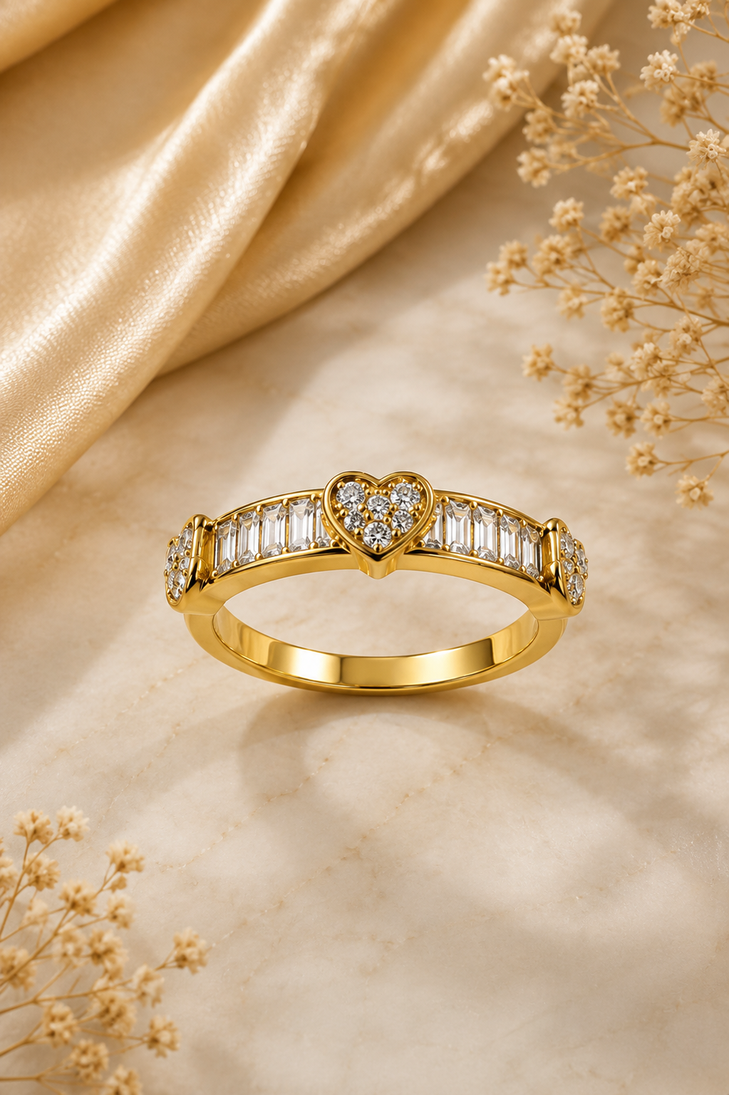 Gold Tone Heart Crystal Ring for Women