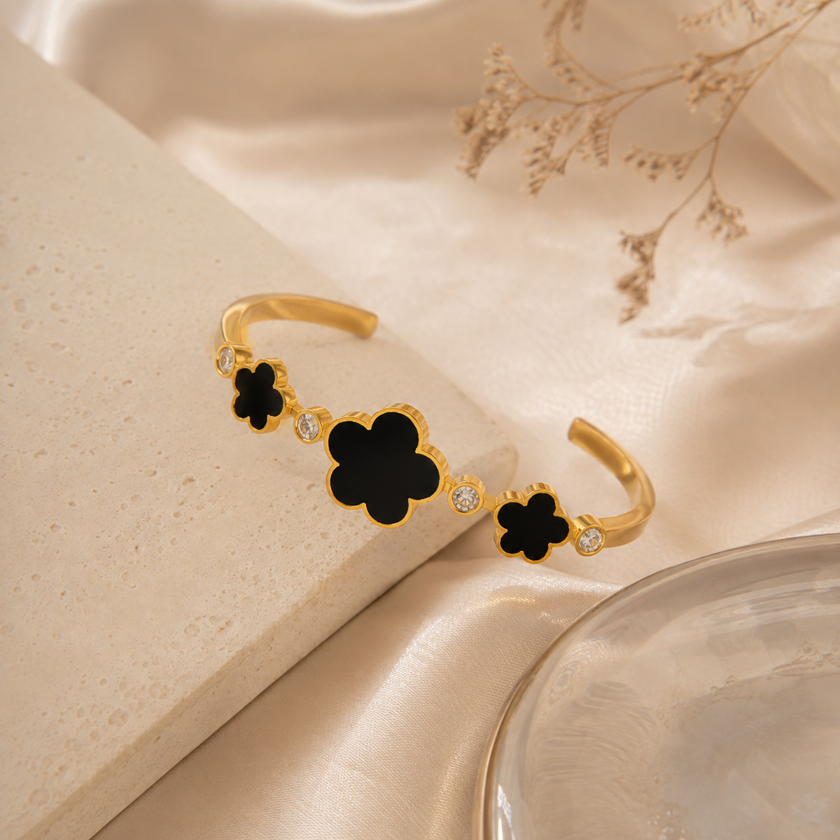 Black Flower Bracelet for Women