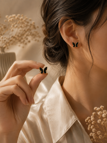 Black Butterfly Stud Earrings for Women