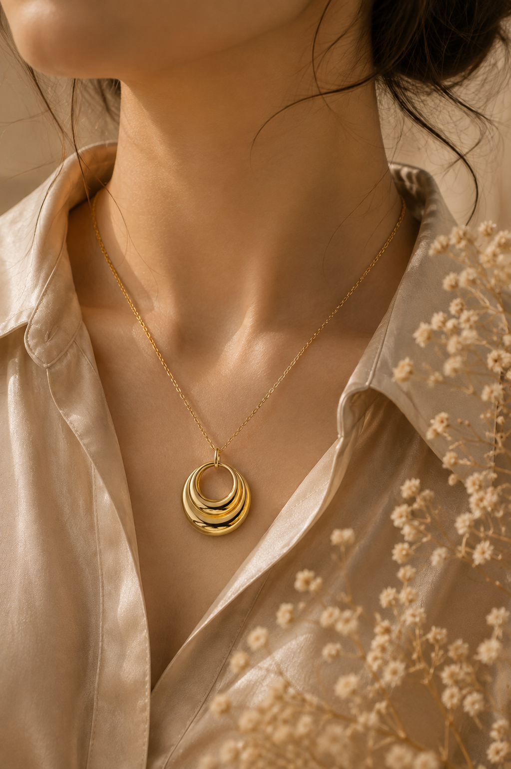 Layered Oval Pendant Necklace for Women
