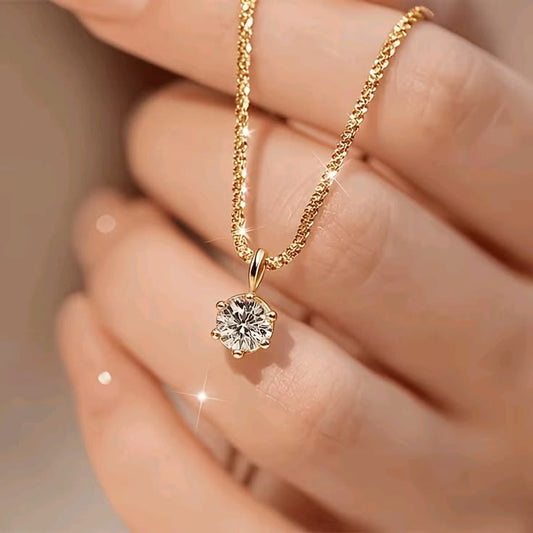 Gold-Tone Round Crystal Pendant Necklace