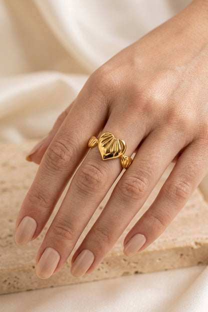 Gold Heart Leaf Ring for Women