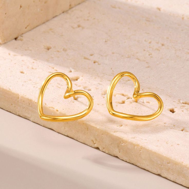 Gold-Tone Heart Stud Earrings for Women