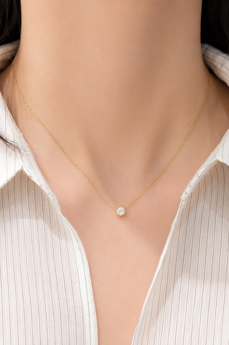 Gold-Tone Round Crystal Pendant Necklace