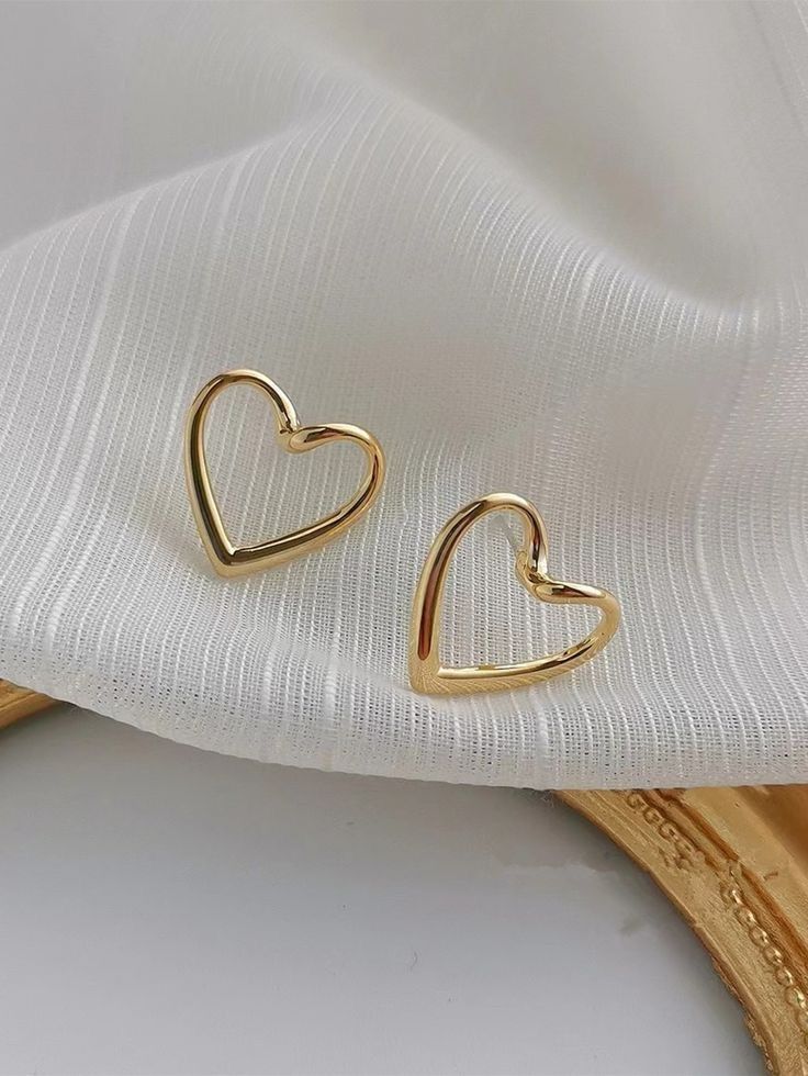 Gold-Tone Heart Stud Earrings for Women